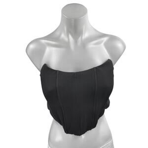 White Fox Women's Black Strapless Sleeveless Corset Bustier Crop Top Size S
